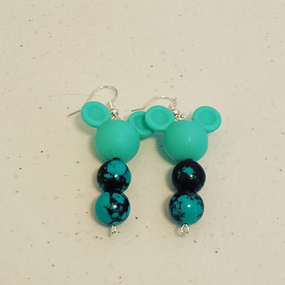 Teal Mickey bead earrings